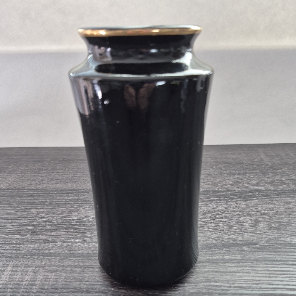 Japanese Black Vase with Floral and Bird Design - Picture 3 of 7